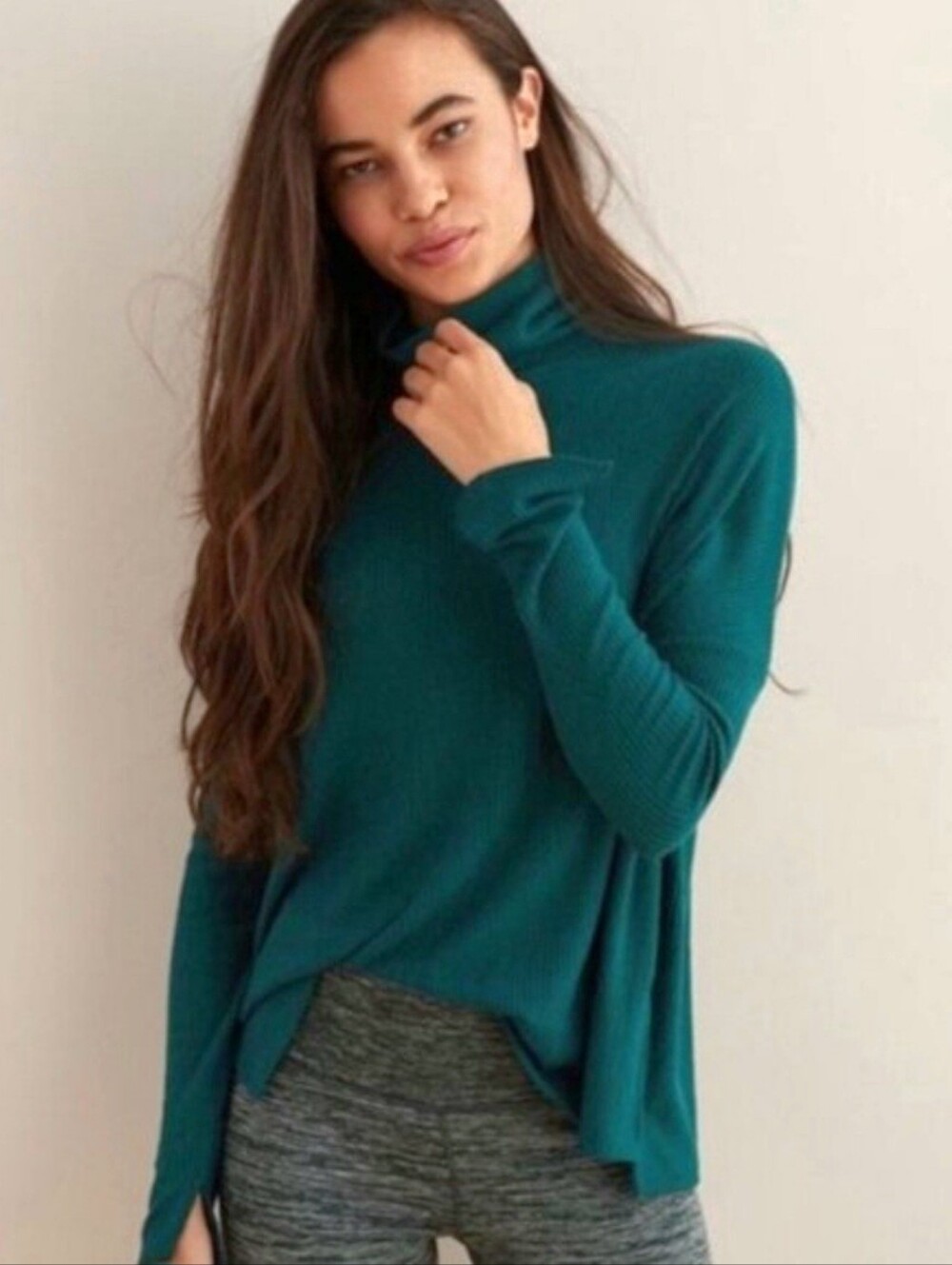 aerie Ribbed Teal Lightweight Cowl Neck Sweater Medium